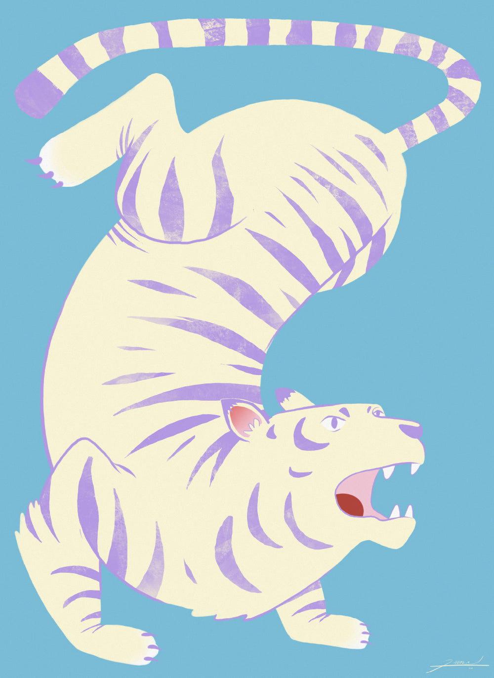 Bendy Tiger cyan background