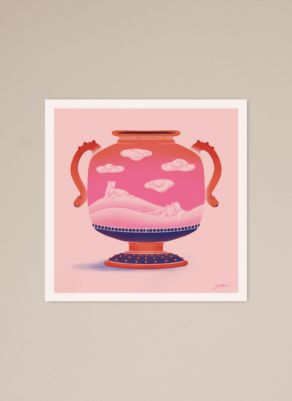 Big Cat Vase Print Poster Square 50 x 50 cm