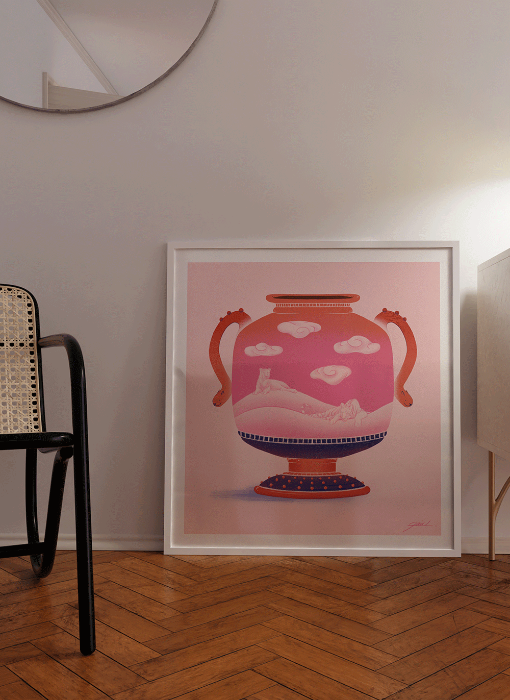 Big Cat Vase Print Poster Home Decoration