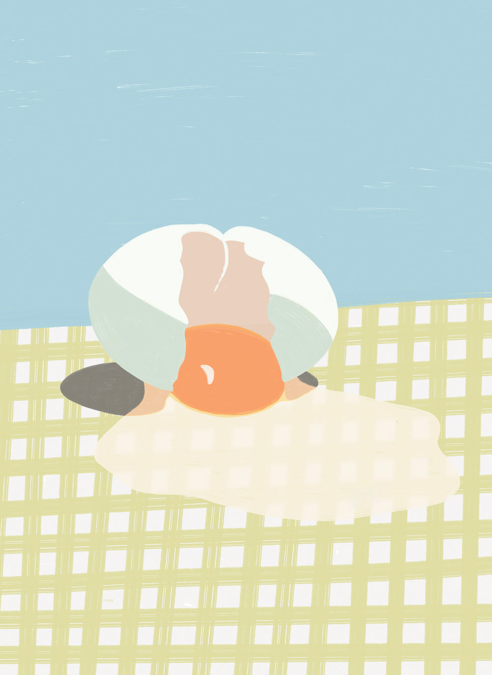 Broken Eggs Kitchen Collecion Home Decoration Blue background green tablecloth