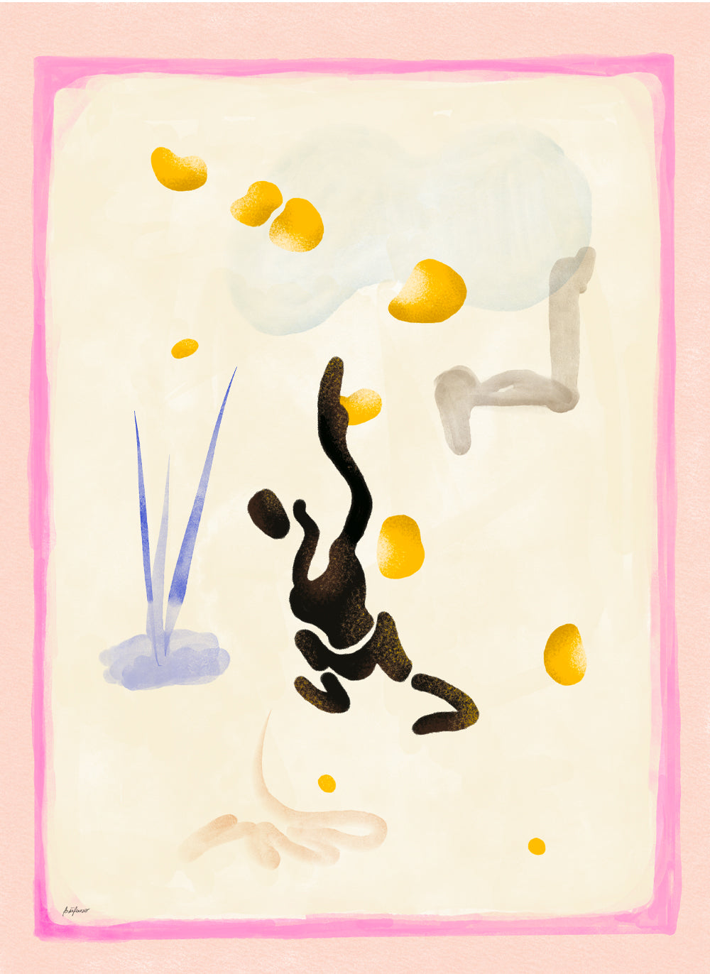 climbing yellow poster print pink blue sharma cream background