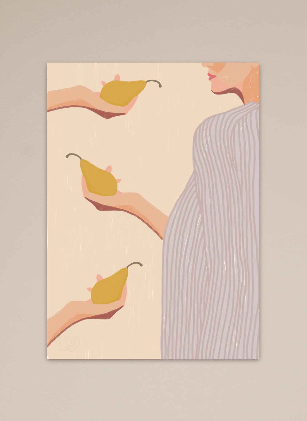art print digital illustration pear woman eat kitchen collection