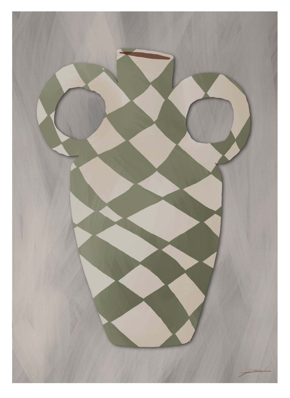 green cream greece vase gray background ceramic art poster print