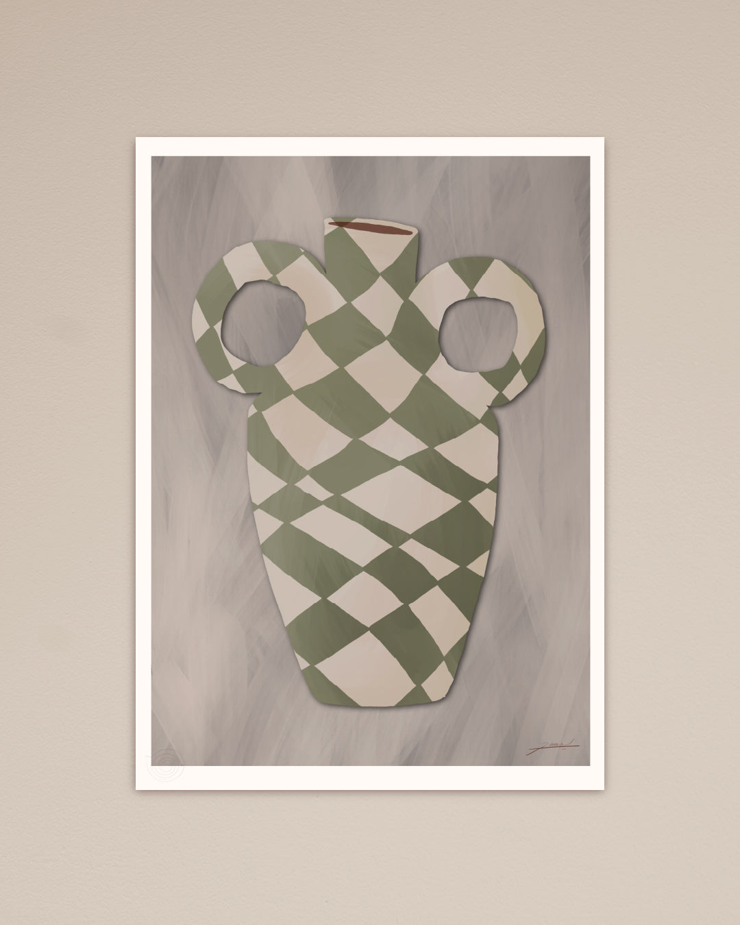 poster print greece vase chess pattern green gray