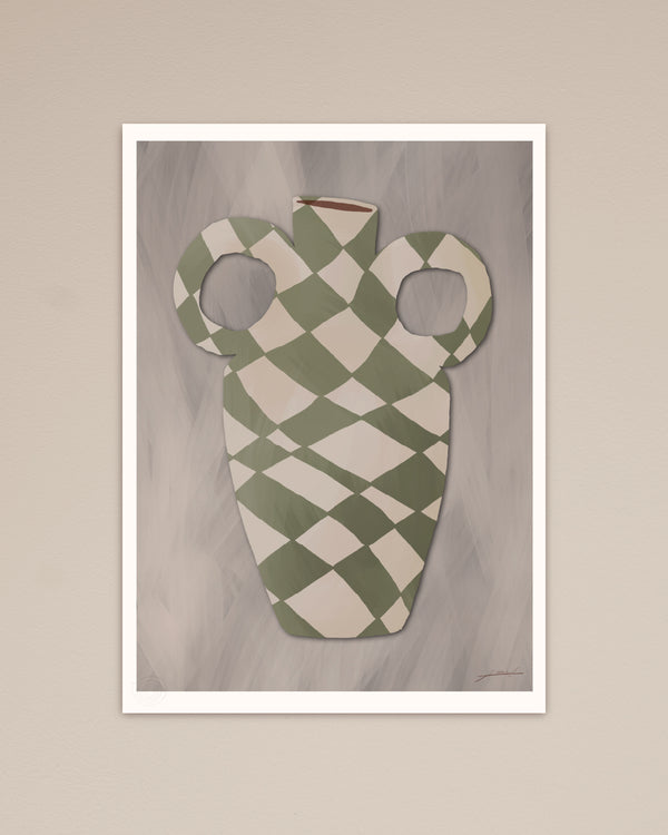 poster print greece vase chess pattern green gray