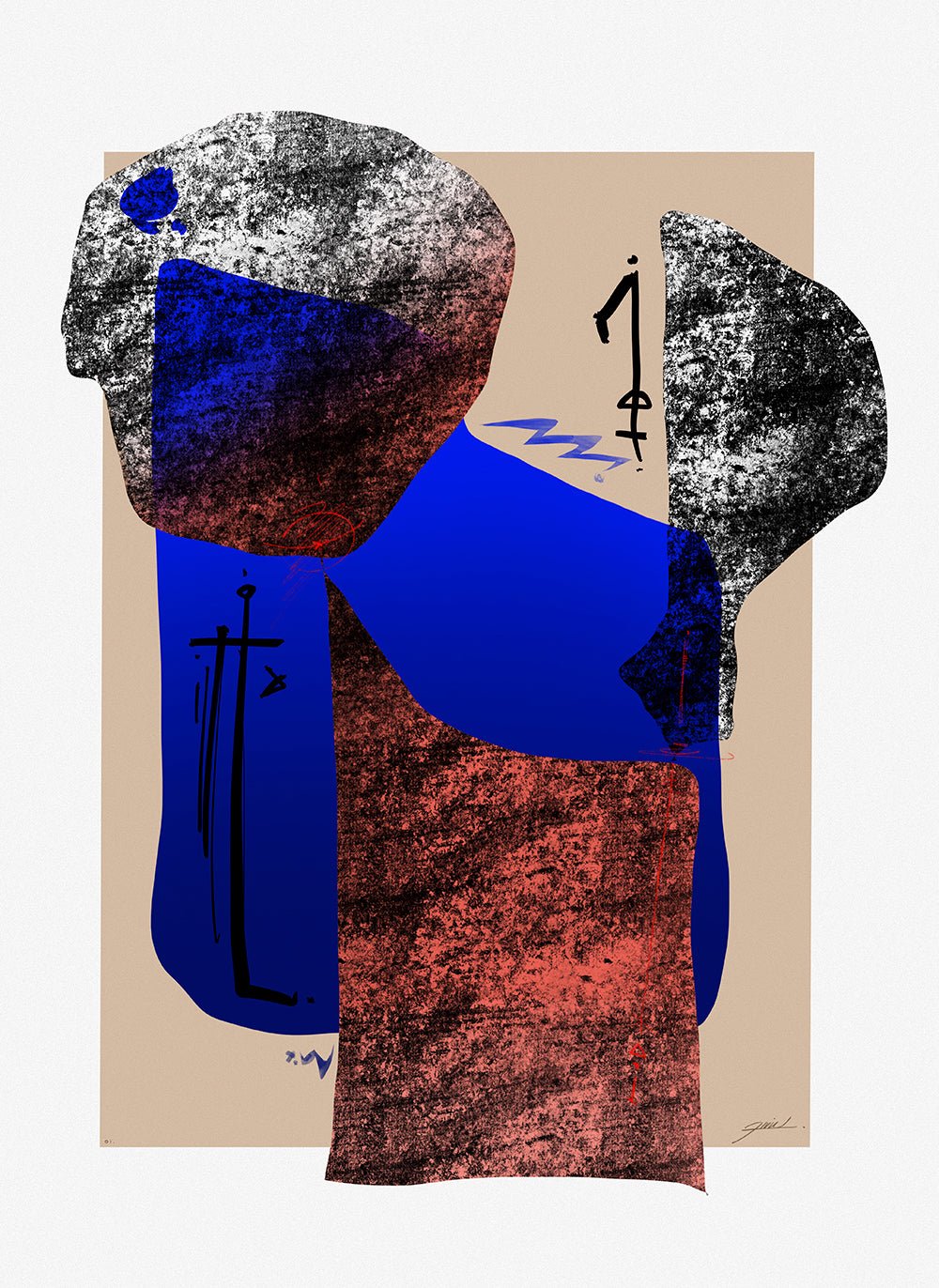 Contrastes poster abstract print rock blue red bedroom home decoration